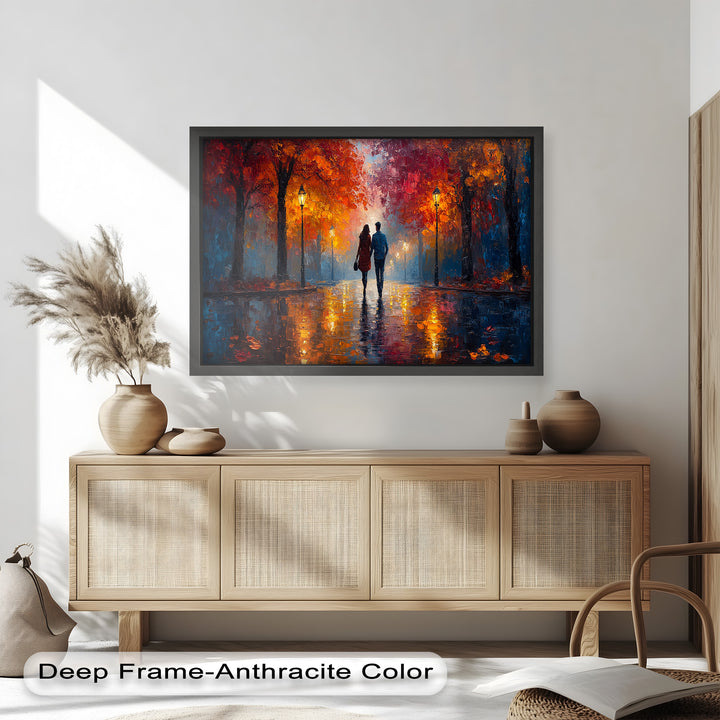 Romantic Walk Under Fiery Trees - Love Oil Painting