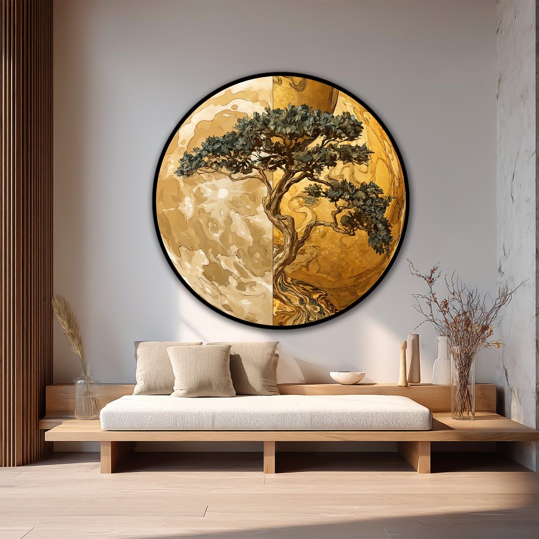Árbol de equilibrio dorado – Redondo de dos tonos Cuadro al óleo