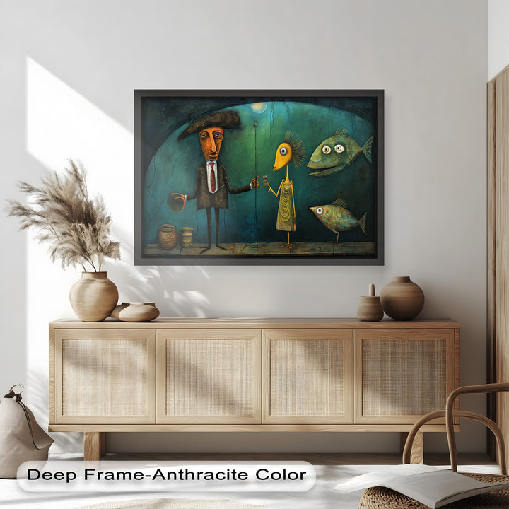 Moonlight Toast – Whimsical Surrealist Underwater Picasso Oil Painting