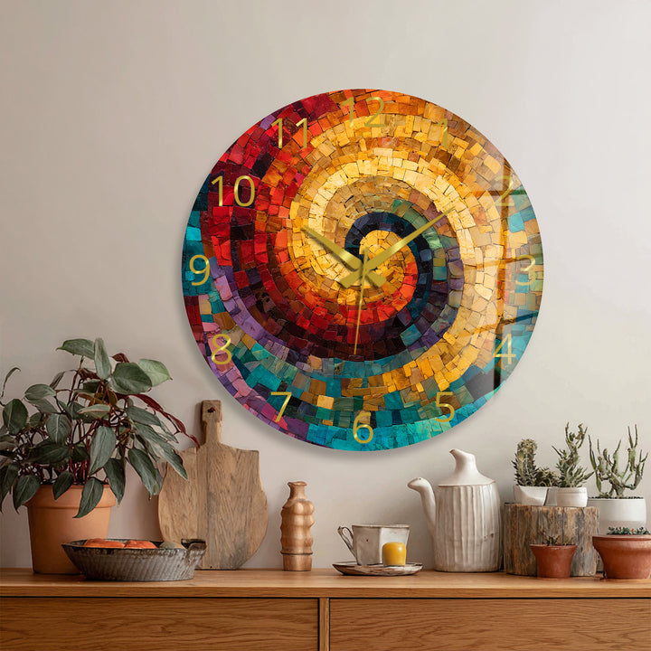 Colorful Spiral Mosaic Glass Wall Clock – Abstract Swirl Decor