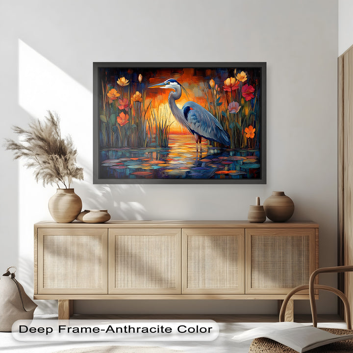 Heron at Sunset  – Animal Oil Painting