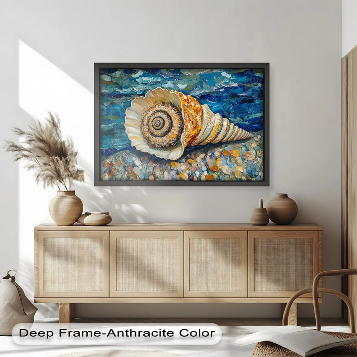 Whispers of the Sea – Spiral Shell on Coastal Shoreline Oil Painting - MyPhotoStation