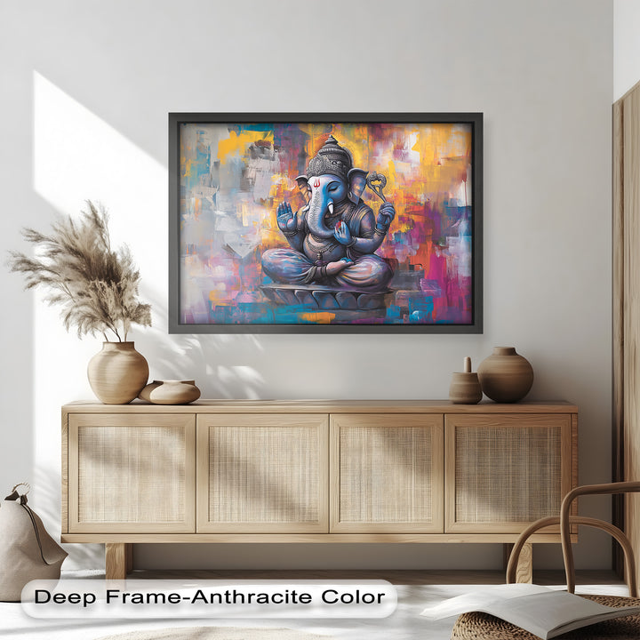 Farbenfrohe Ganesha-Wandkunst – Religiöses Ölgemälde
