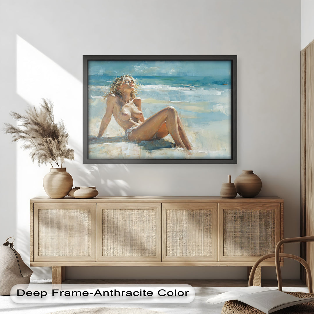 Sun-Kissed Serenity – Beachside Nude Figurative Oil Painting