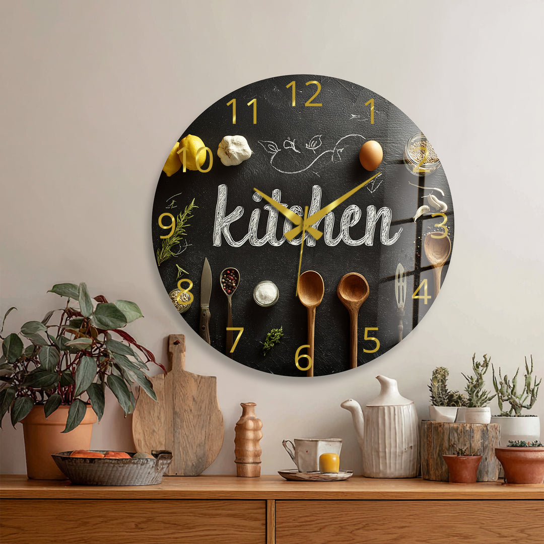 Rustic Kitchen Glass Wall Clock – Farmhouse Chalkboard Decor