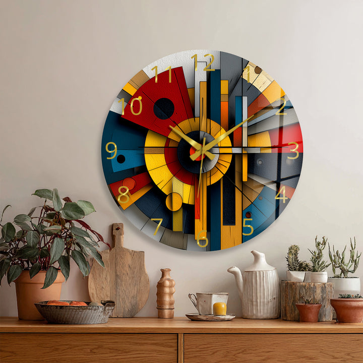 Bauhaus Style Glass Wall Clock – Colorful Geometric Art