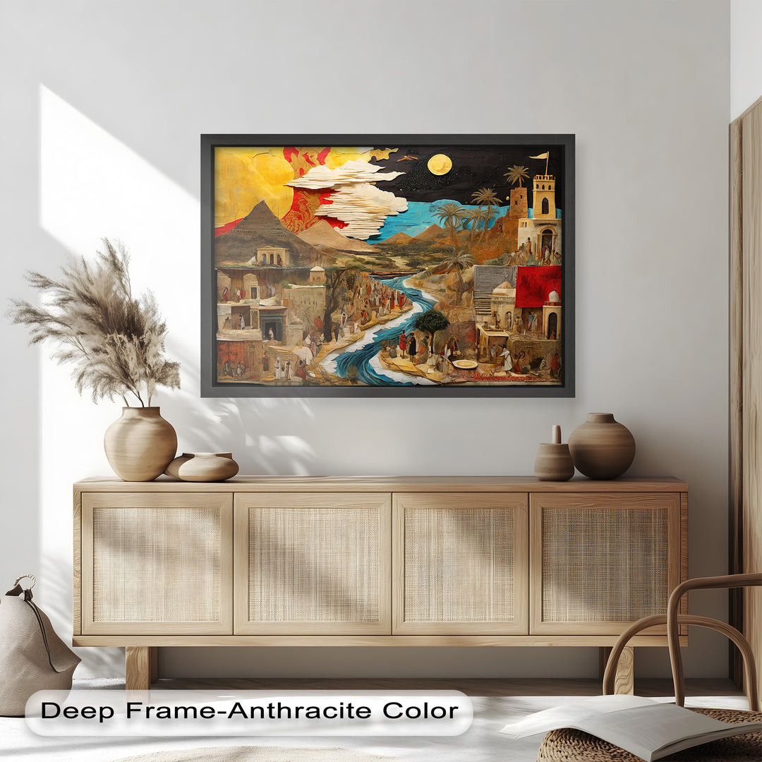 River of Time – Ancient Civilization Collage Picasso Oil Painting