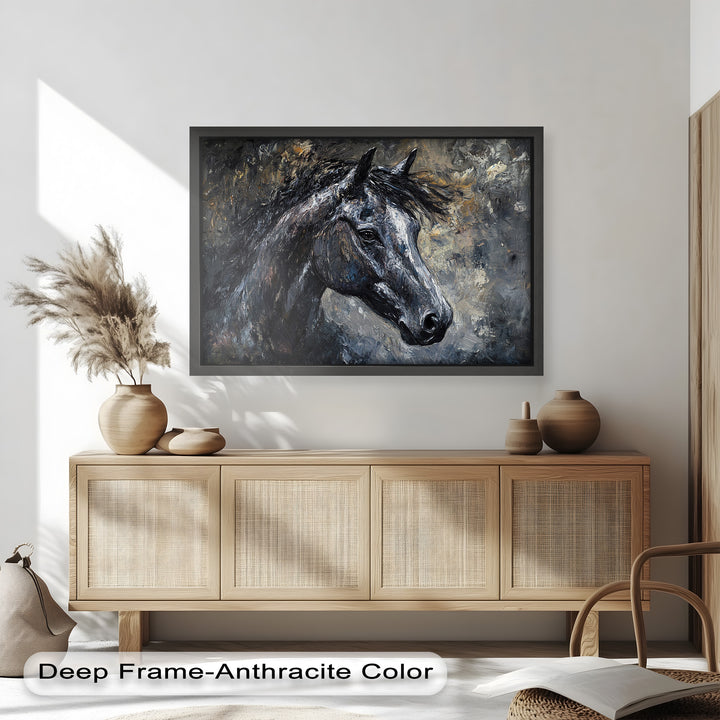 Black Horse Portrait - Animal Oil Painting
