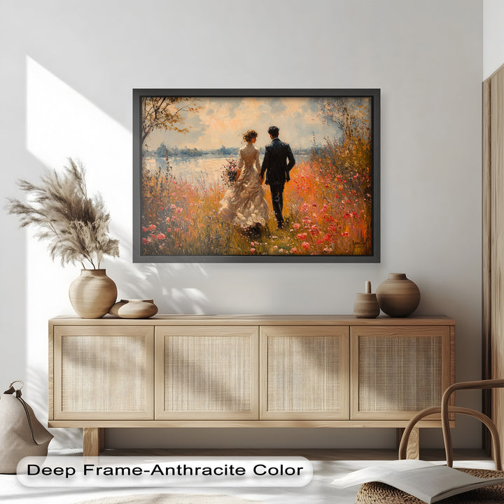 A Walk to Remember – Impressionist Couple in Blooming Field Oil Painting