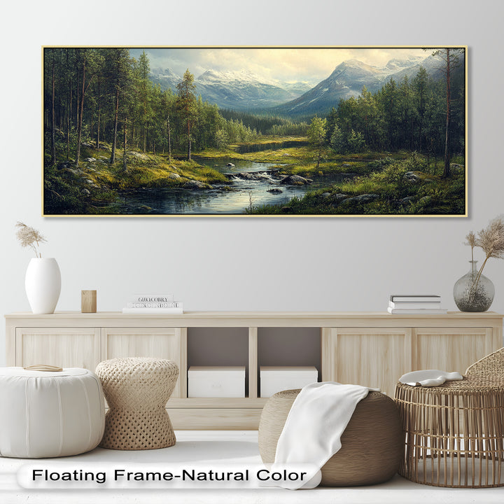 Wald Wand Kunst-Berg Fluss Landschaft Ölgemälde