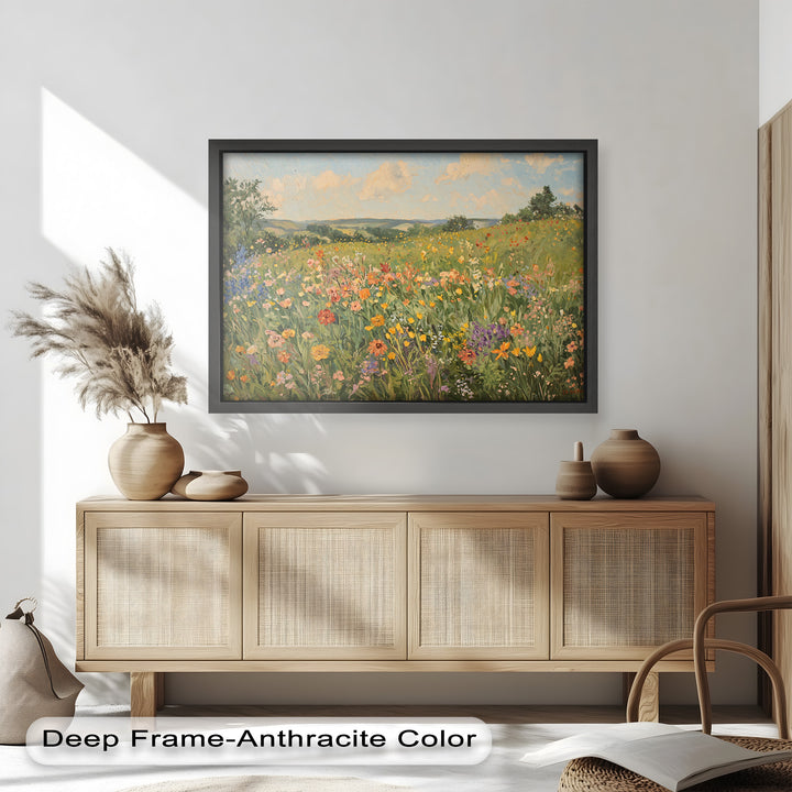 Wildflower Field Impressionist – Framed Landscape Oil Painting