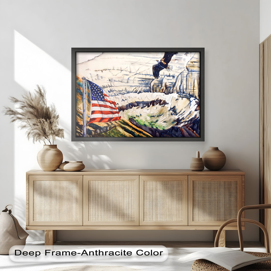 Amerikanische Flagge und Weißkopfseeadler - Patriotisches Ölgemälde