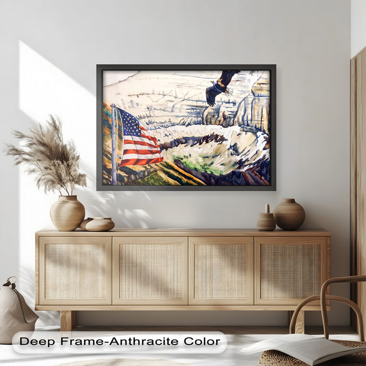 Amerikanische Flagge und Weißkopfseeadler - Patriotisches Ölgemälde