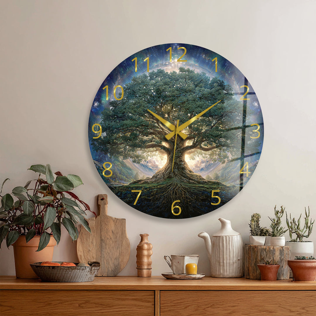 Tree of Life Glass Wall Clock – Mystical Forest Decor