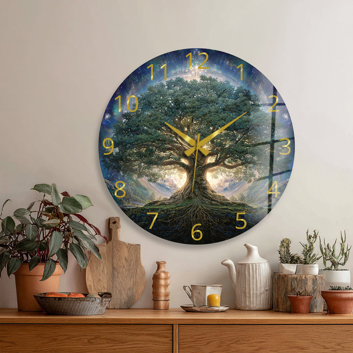 Tree of Life Glass Wall Clock – Mystical Forest Decor