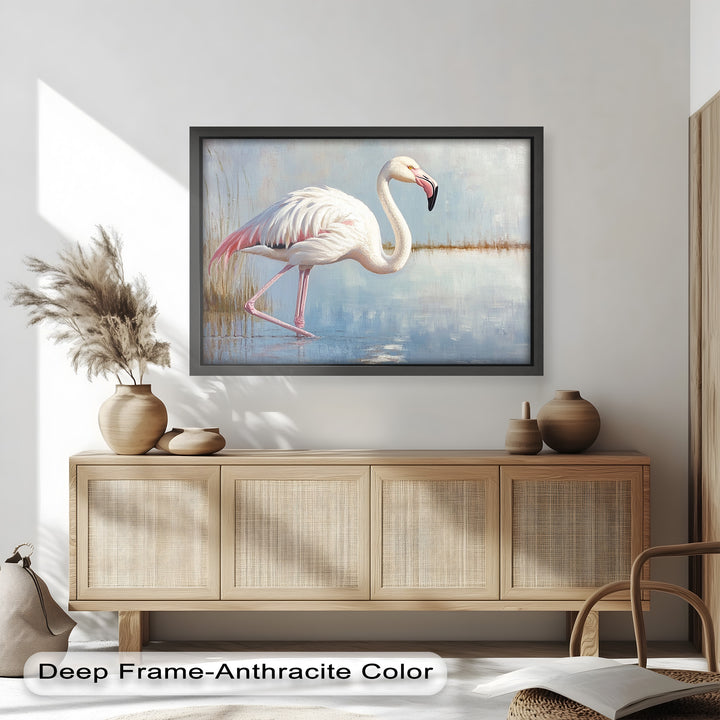 Graceful Flamingo in Shallow Water – Animal Oil Painting
