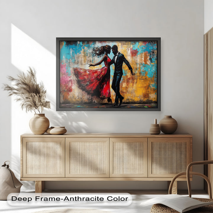 Whirl of Passion – Dancing Lovers in Red Love Oil Painting