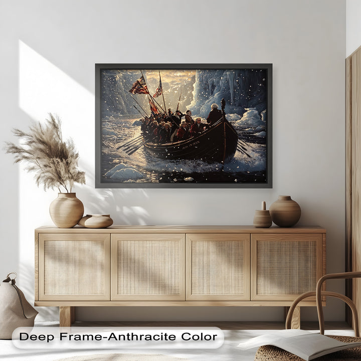 Crossing the Ice – Patriotic Revolutionary Boat Oil Painting
