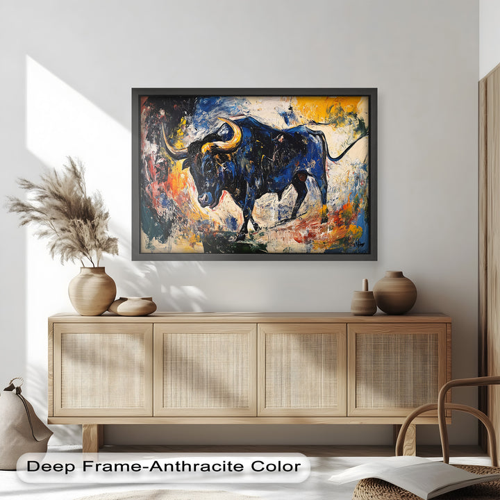 Power in Motion – Expressionist Bull Oil Painting