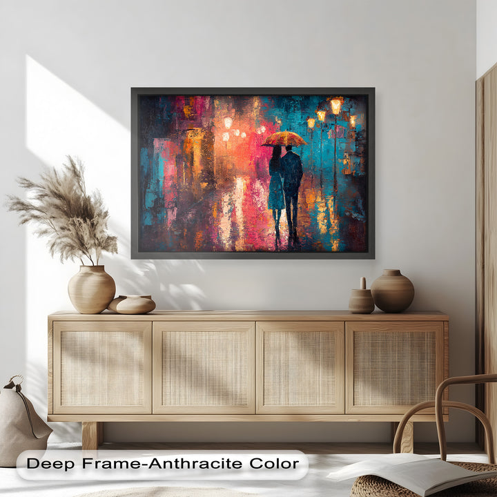 Evening Embrace – Lovers Under City Lights Love Oil Painting
