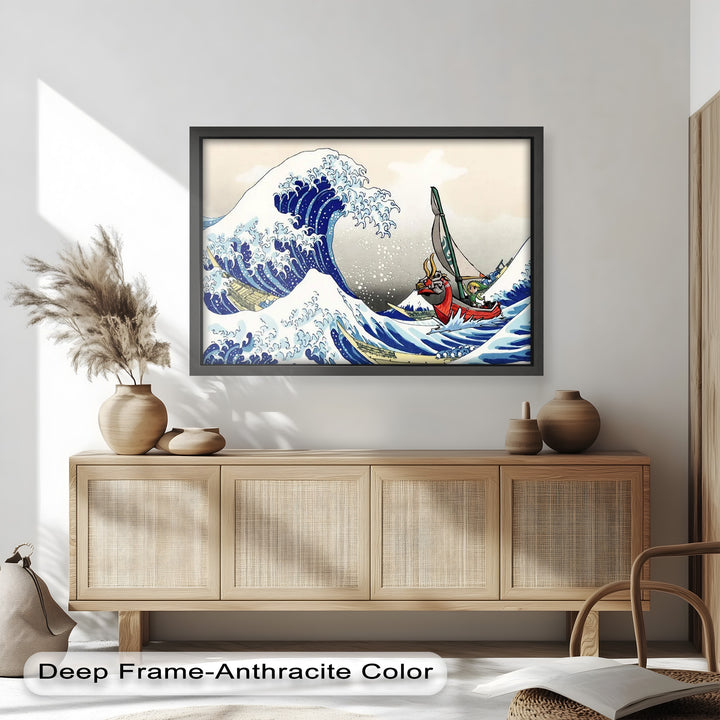 Hokusai Great Wave x Zelda Art – Japanisches Pop-Art-Ölgemälde