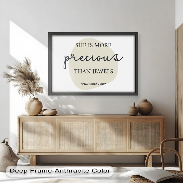 Biblical quote poster – Precious than jewels scripture artwork for women.
