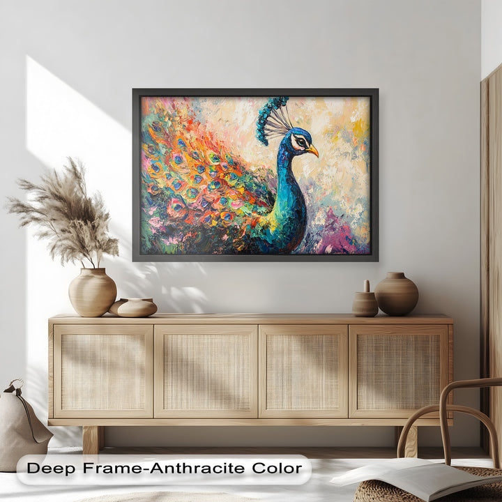 Peacock in Blooming Hues - Animal Oil Painting