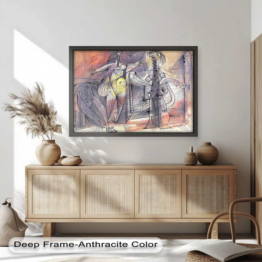 Surreal Abstract Figures in Motion – Cubist Oil Painting