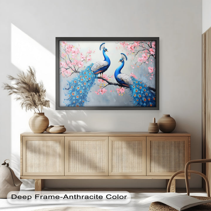 Peacocks Among Cherry Blossoms – Animal Oil Painting