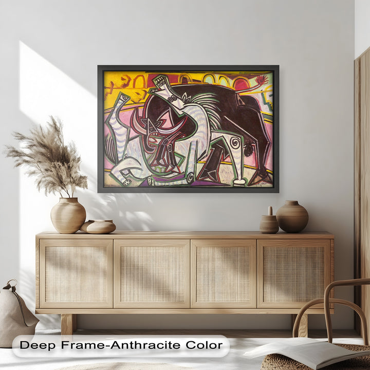 Abstract Bullfight Scene Wall Decor – Cubist Oil Painting