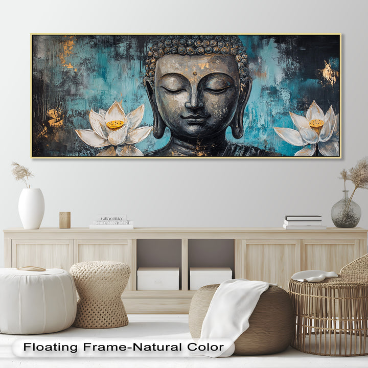 Buddha with Lotus Flowers Wall Art – Religious Oil Painting