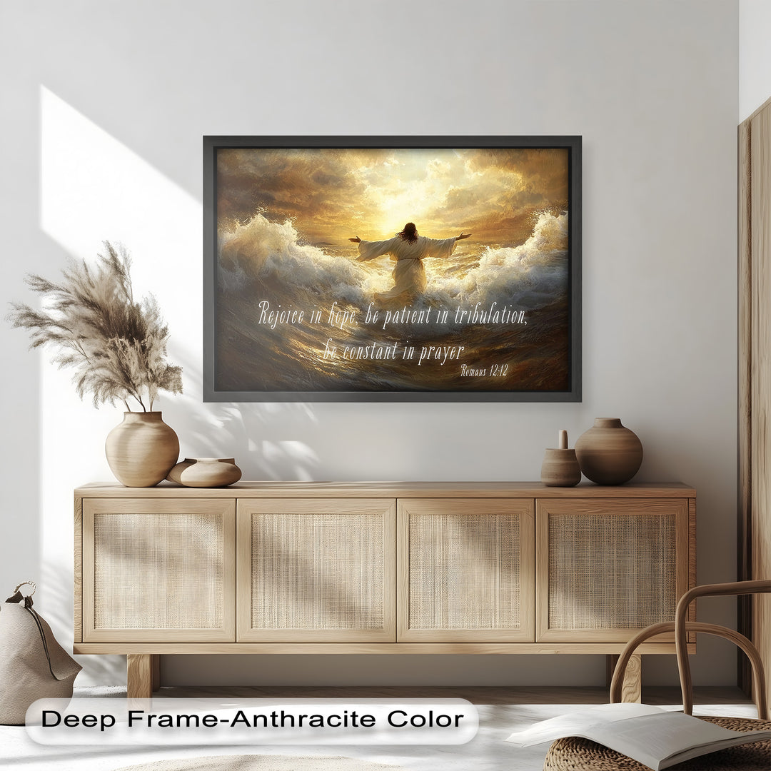 Romans 12:12 – Faith & Perseverance Bible Verse Oil Painting