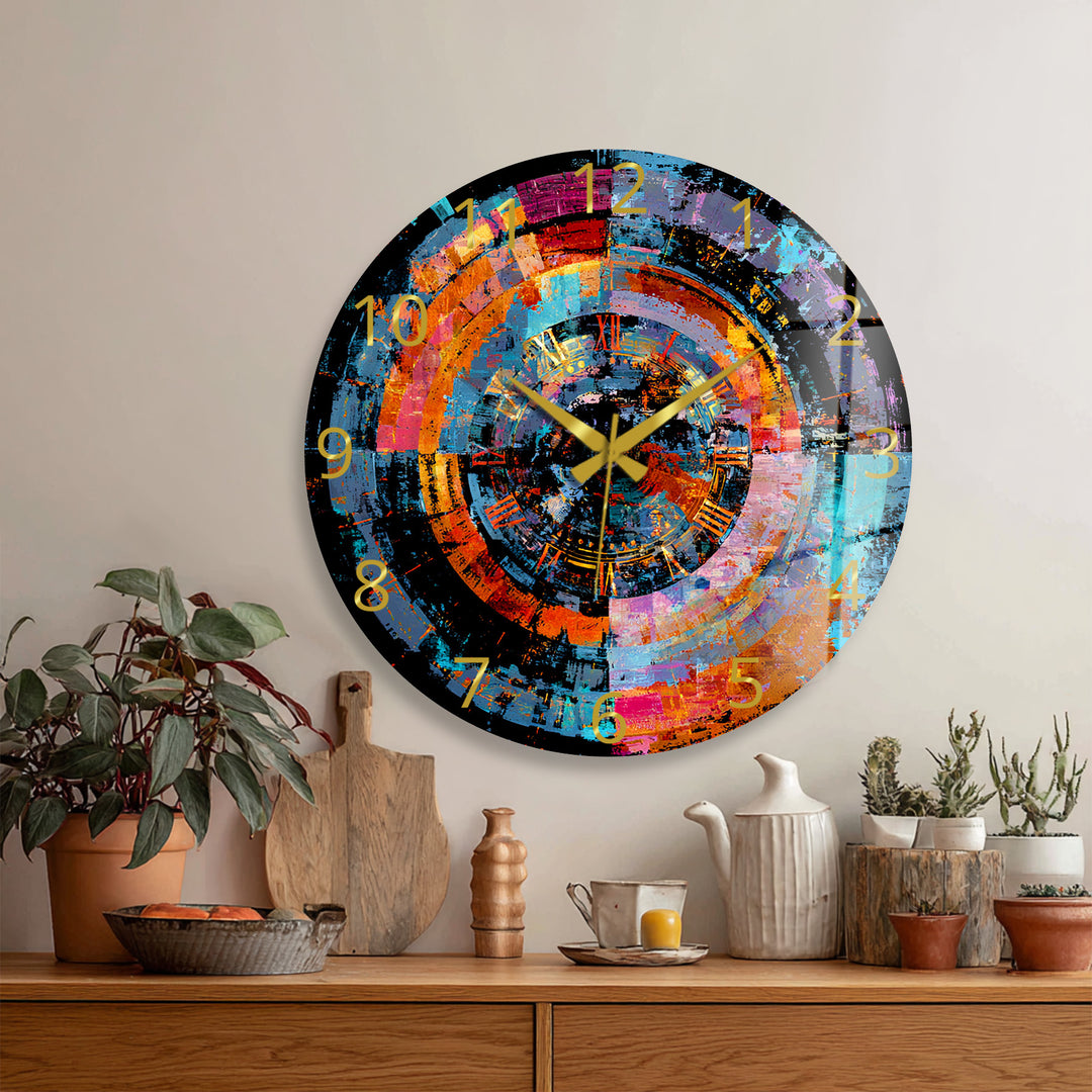 Bunte abstrakte Glaswanduhr – geometrische Kreiskunst