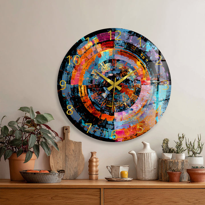 Bunte abstrakte Glaswanduhr – geometrische Kreiskunst