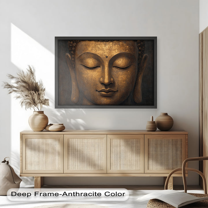 Golden Buddha Face Wall Art – Religious Oil Painting
