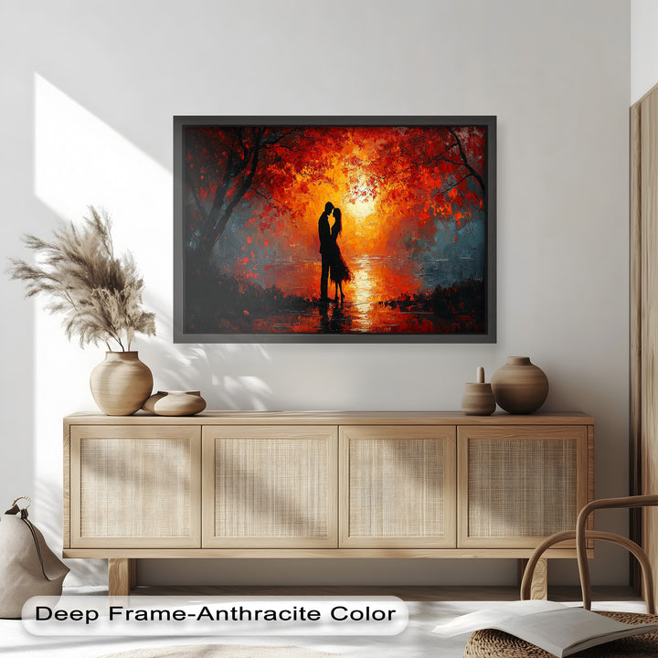 Passionate Kiss Beneath Autumn Flames - Love Oil Painting