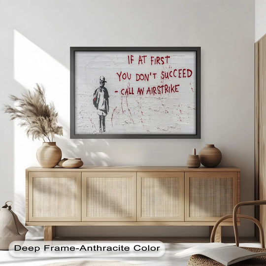 Evoking a sense of impending action, this oil painting art piece depicts a child with gas mask, captured with frantic, dynamic brushstrokes that suggest swift and decisive intent.