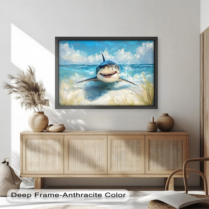 Smiling Shark by the Shore – Animal Oil Painting