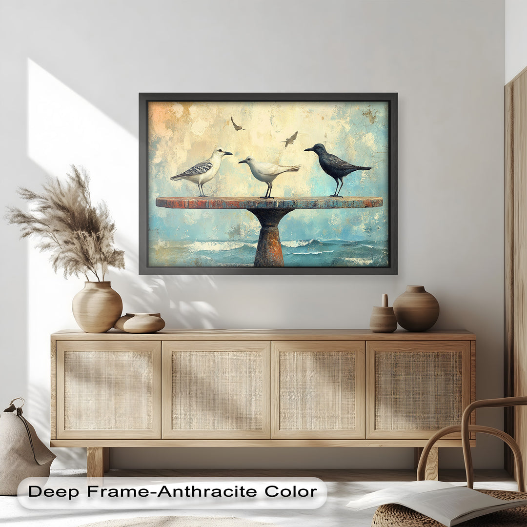 Surreal Birds on Pedestal – Animal Oil Painting