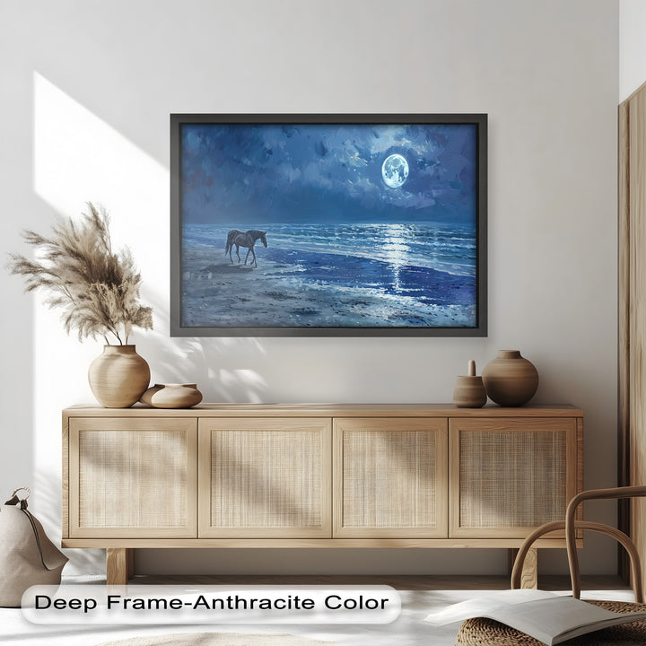 Moonlight & Horse – Serene Nighttime Oil Painting