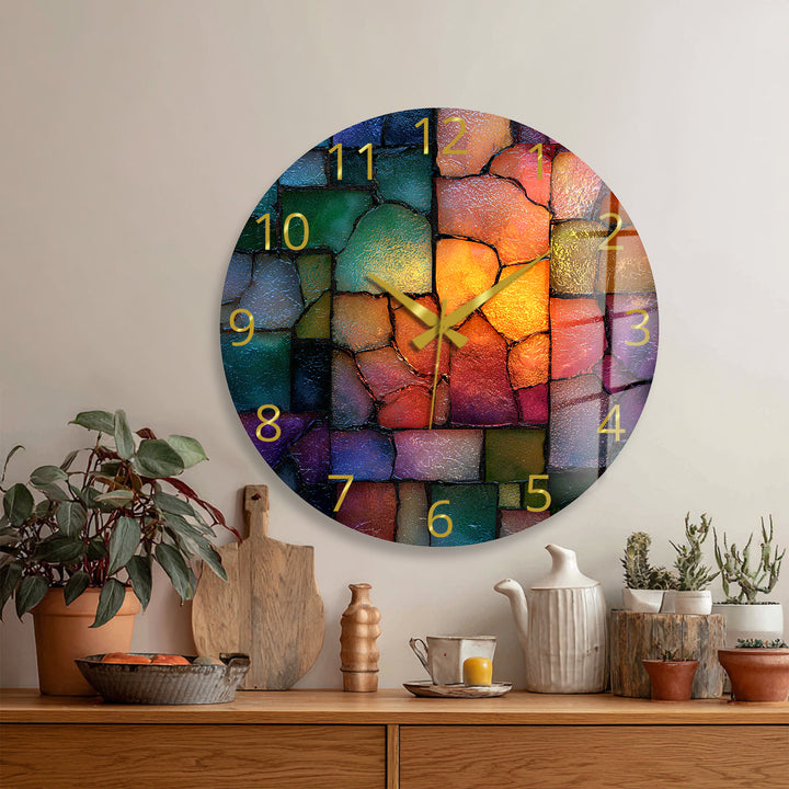 Colorful Mosaic Glass Wall Clock – Abstract Stone Pattern Decor