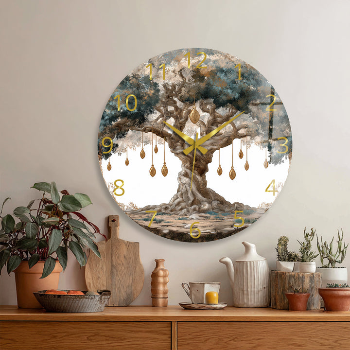Mystical Tree of Life Glass Wall Clock – Enchanted Forest Decor