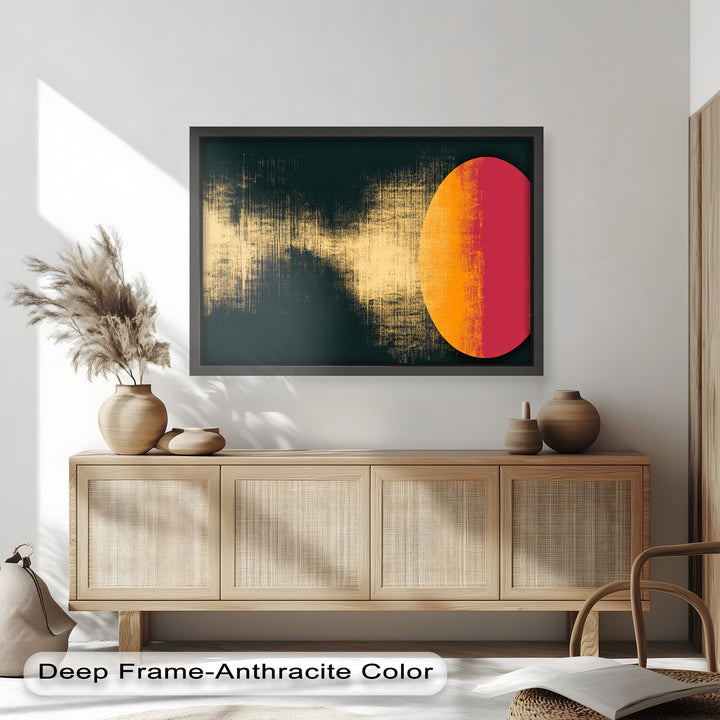 Rot &amp; Orange Eclipse Art – Minimalistisches Ölgemälde
