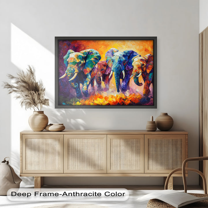 Elephant Herd at Dusk – Animal Oil Painting