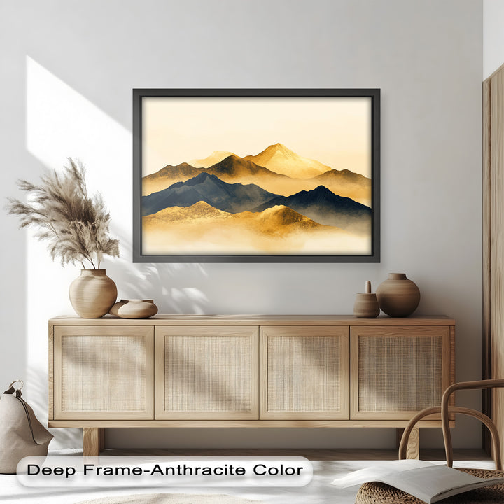 Gold &amp; Black Mountains – Modernes Ölgemälde