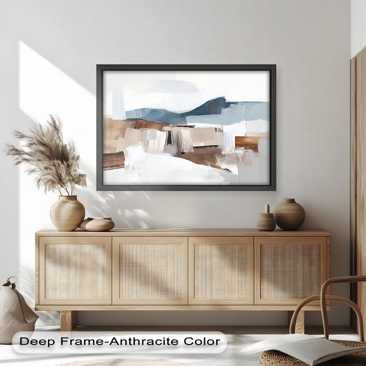 Muted Horizon Layers – Mountain Landscape Abstract Oil Painting
