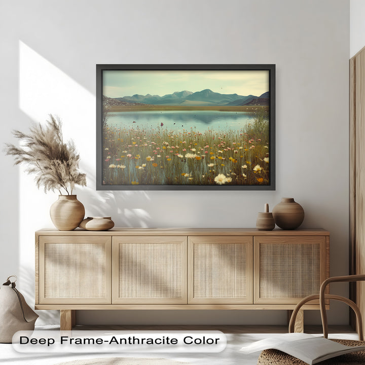 Butterfly Bloom by the Lake – Framed Oil Painting