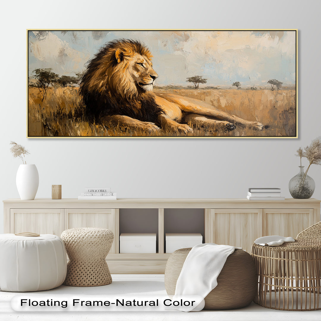 Regal Lion in Golden Plains – Wildlife Oil Painting