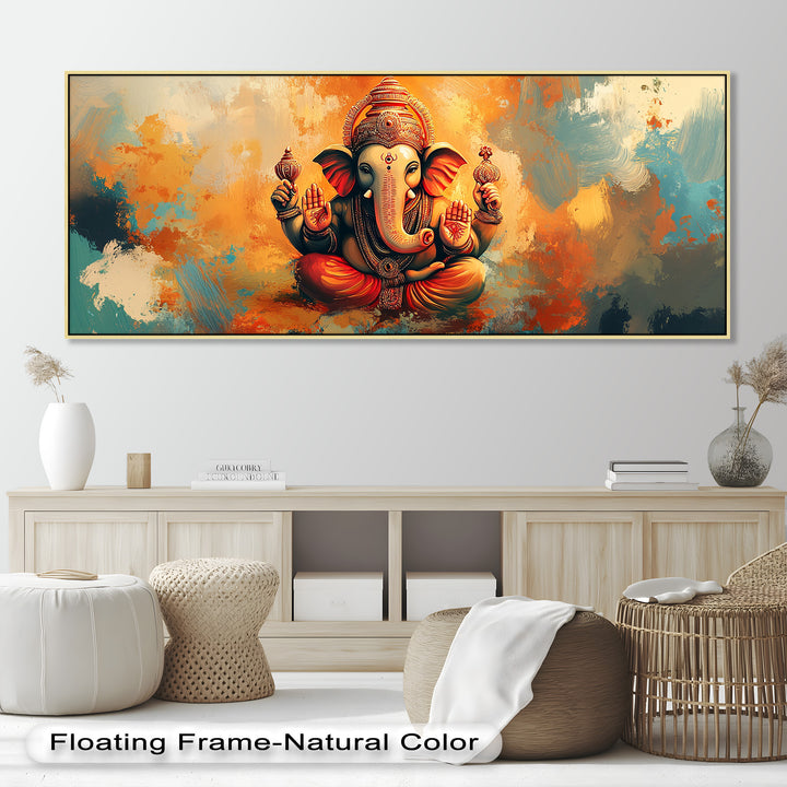 Sitzender Ganesha Wandkunst – Religiöses Ölgemälde