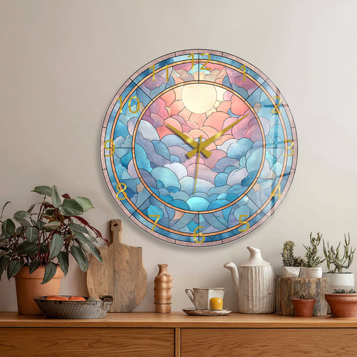 Pastel Cloud Glass Wall Clock – Stained Glass Style Decor